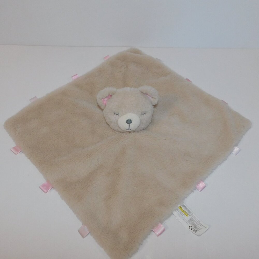 Kellytoy Plush Brown Tan Rattle Bear Security Blanket Pink Ears Baby Lovey Nunu